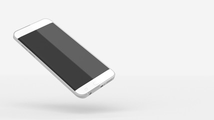 Phone Mock UP In White Studio Environment, Black Screen, Left side rotated position, 3D Illustration