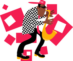Jazz musician playing saxophone, EPS 8 vector illustration