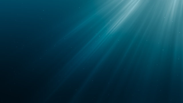Sun light rays under water. 3D rendered illustration.