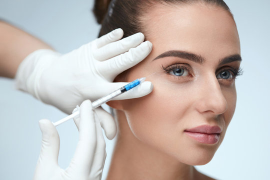 Beauty Care. Woman's Face Receiving Skin Lifting Injections