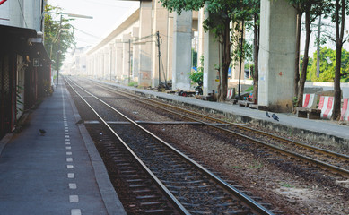 Fototapeta na wymiar track railway and platform train station.
