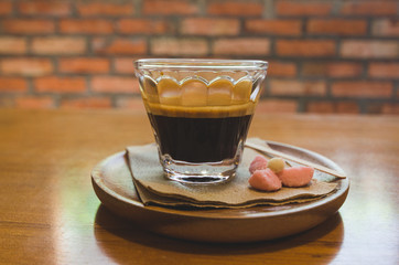 black coffee glass cup in coffee shop.