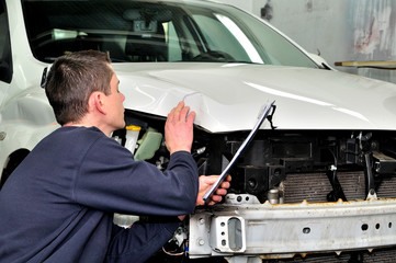 Insurance inspector at work.