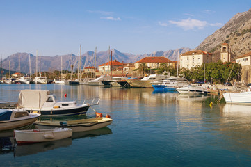 Fototapeta na wymiar View of Boka Kotorska Bay near Old Town of Kotor on a sunny day. Montenegro