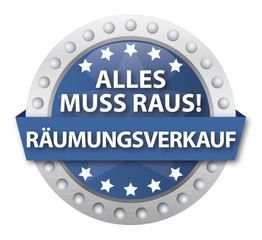 Button Alles muss raus! Räumungsverkauf, blau