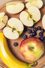 Fresh fruit banana apple blueberries