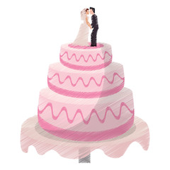drawing cake couple wedding dessert vector illustration eps 10