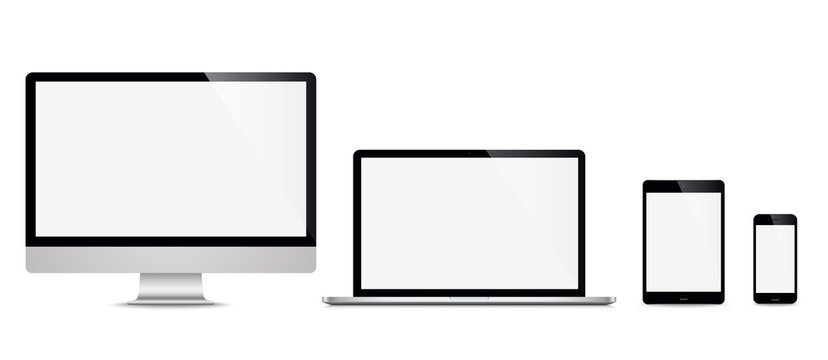 Realistic set computer, laptop, tablet, phone on a white background