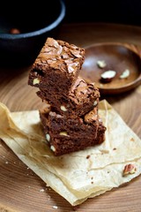 Сhocolate brownies with hazelnuts on the baking paper