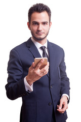 Man in business suit with a phone in hands