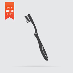 Toothbrush icon in flat style isolated on grey background.