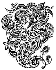 Handdrawn Henna Mehendi Abstract Mandala Flowers and Paisley Doodle. Vector Illustration Design Elements