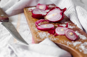 Fresh red onion. Ingredient for vitamin salad