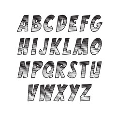 Creative font. Vector alphabet collection set in the style of comics and pop art.