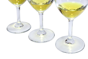 Three wineglasses of dry wine