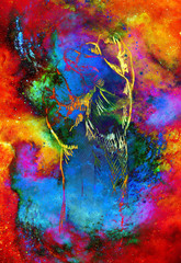 Fototapeta premium Fist drawing, in cosmic background. fire effect.