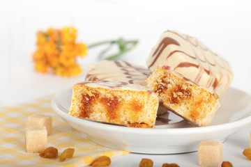 Homemade Sponge cake with orange and apricot jam