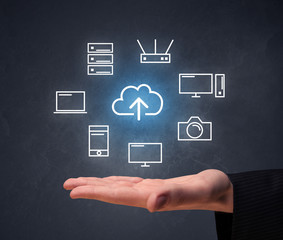 Hand holding technology related icons