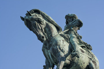 Close up detail from Equestrian statue of Prince Eugene of Savoy at the Danube terrace of Buda Castle, Budapest, Hungary.