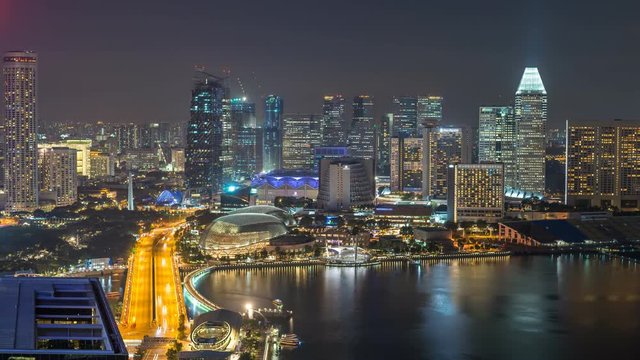 Singapore city skyline at Marina Bay by night timelapse, Singapore, 4K Time lapse