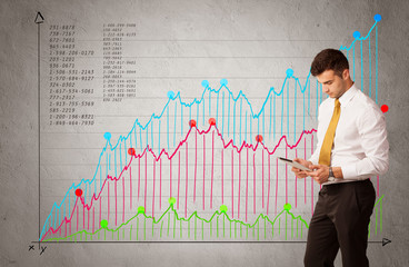 Colorful chart with numbers and businessman