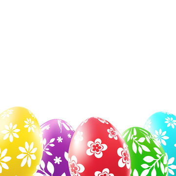 Colorful easter eggs with floral pattern on white background. Vector illustration.