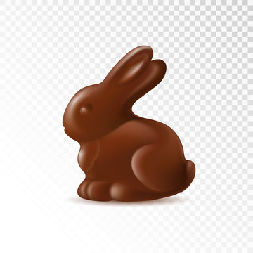 Chocolate rabbit isolated on transparent background. Easter object template. Vector illustration.