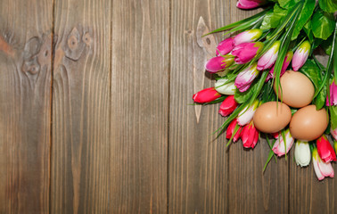 Eggs and bouquet of tulips