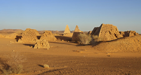Fototapeta na wymiar The Pyramids of Meroe of the western cemetery in Sudan 