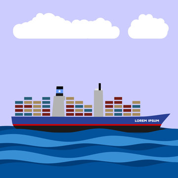 Cargo ship with containers icon. Vector illustration