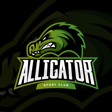 Furious alligator sport vector logo concept isolated on dark background. Professional team predator badge modern design.
Premium quality wild animal t-shirt tee print illustration.