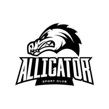 Furious alligator sport mono vector logo concept isolated on white background. Professional team predator badge modern design.
Premium quality wild animal t-shirt tee print illustration.
