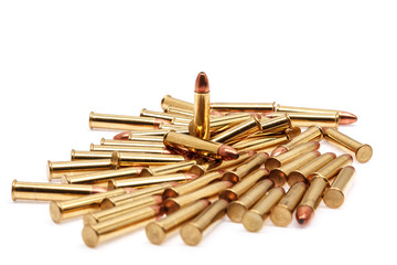 Small-caliber rifle cartridges isolated on white