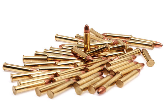 Small-caliber rifle cartridges isolated on white