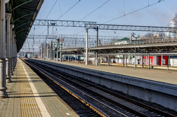 Fototapeta na wymiar MOSCOW, RUSSIA - MARCH 23, 2017: Platforms at Belorusskaya railway station