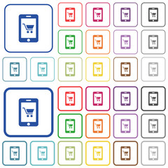 Mobile shopping outlined flat color icons