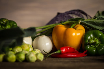 Composition with assorted raw organic vegetables