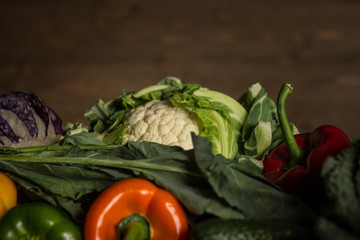 Composition with assorted raw organic vegetables