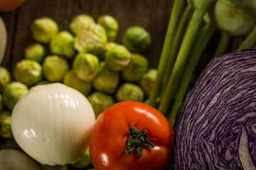Composition with assorted raw organic vegetables