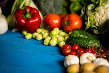 Bio Healthy food. Various of Vegetables on wood. Bio Healthy food, herbs and spices. Organic vegetables on wood