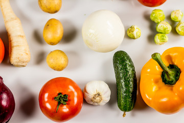 Bio Healthy food. Various of Vegetables on wood. Bio Healthy food, herbs and spices. Organic vegetables on wood