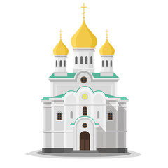 Orthodox church isolated. City architecture object. Vector modern flat design with shadows. Object Illustration icon. 