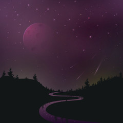 The silhouette of the forest with an enchanting starry sky vector illustration