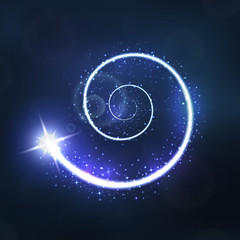 Glowing space object, comet flies in a spiral vector illustration