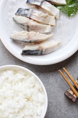 Saba fish sashimi with rice