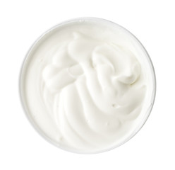 Fototapeta na wymiar Bowl of Yogurt Isolated on White Background, Top View