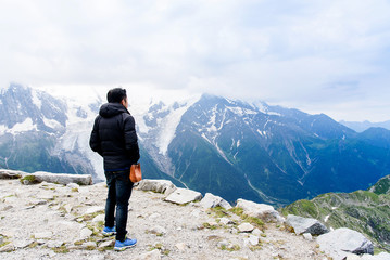 Tourist and Mont Blanc