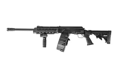 AK-47 12 Guage Shotgun with Drum Magazine Isolated on White Background Left