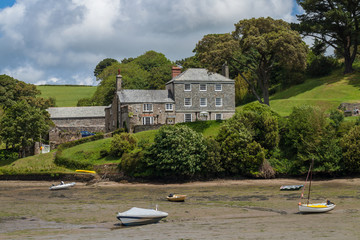 Boats aground at low tide, Batson creek, Salcombe, Devon, UK