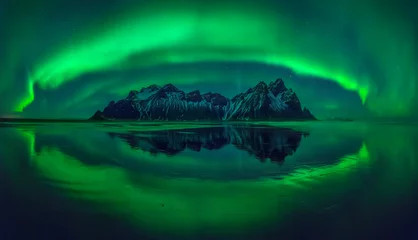 Foto auf Glas Stokksnes Aurora-Panorama © swen_stroop